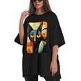 thumbnail image 4 of Plus Size Shirt for Women Black Tops for Women Short Sleeves Shirt for Women Cubist Style Cat T Shirt Crewneck Shirt for Women XL, 4 of 5