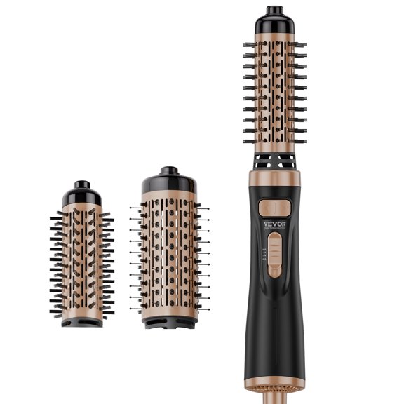 VEVOR Rotating Hair Dryer Brush,Ionic Hot Air Styling Brush with 1.5" and 2" Ceramic Coated Head,4 in 1 Hair Dryer Styler and Volumizer, 3-Temp Blow Dryer Brush for Fast Drying Straightening Curling