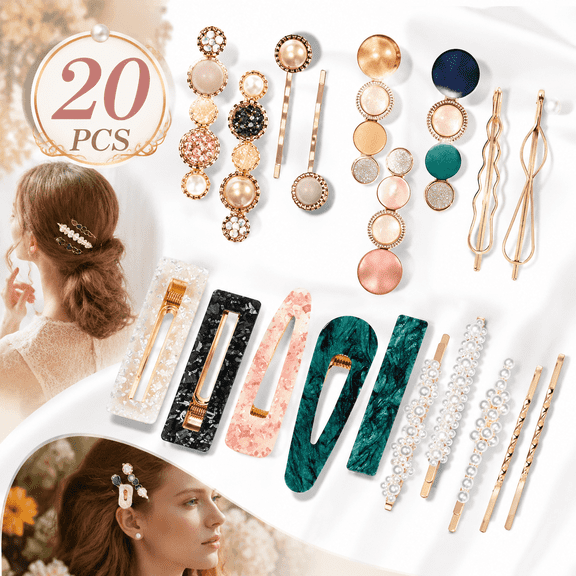 20 PCS Macaron Pearl Acrylic Resin Fashion Hair Clips Set Cute Hair Barrettes Bobby Pins, Boho Fancy Hairpin Accessories Headwear Styling Tools, G20 PCS Macaronifts for Women Girls Decorative Wedding