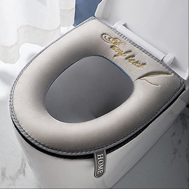 Paquete de 2 fundas de asiento de inodoro suaves y gruesas con asa para tapa de inodoro, cojín suave y grueso, lavable, se adapta a todos los asientos de inodoro ovalados