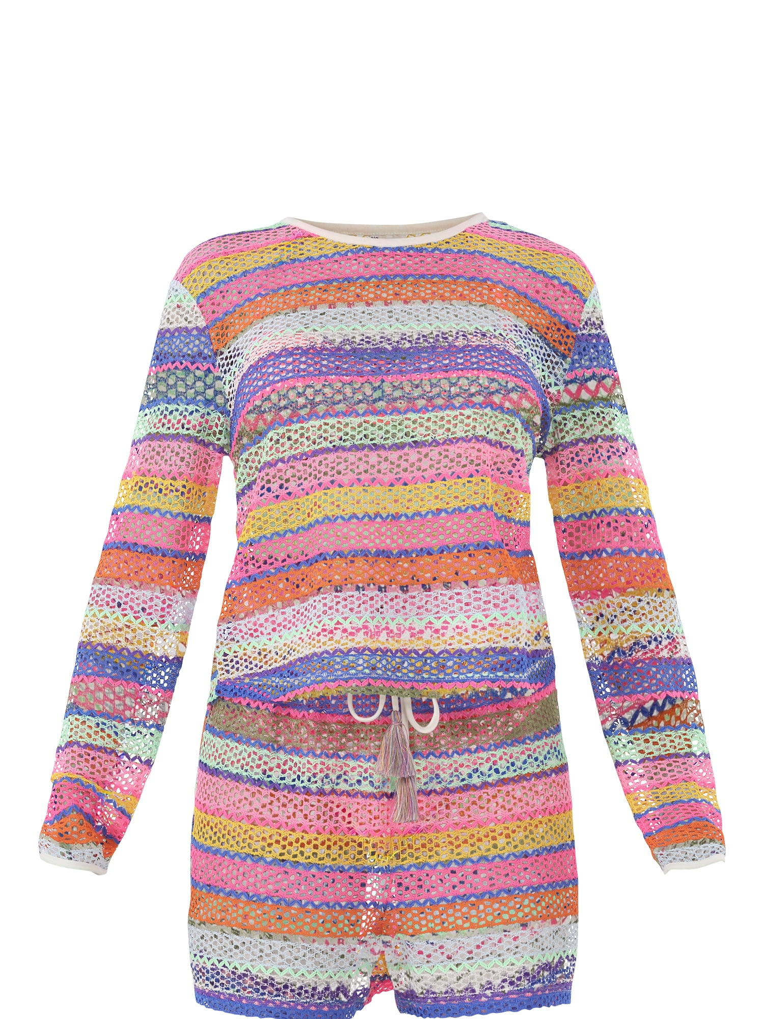 No Boundaries Women's Crochet Top Coverup with Long Sleeves, Sizes XXS - XXL
