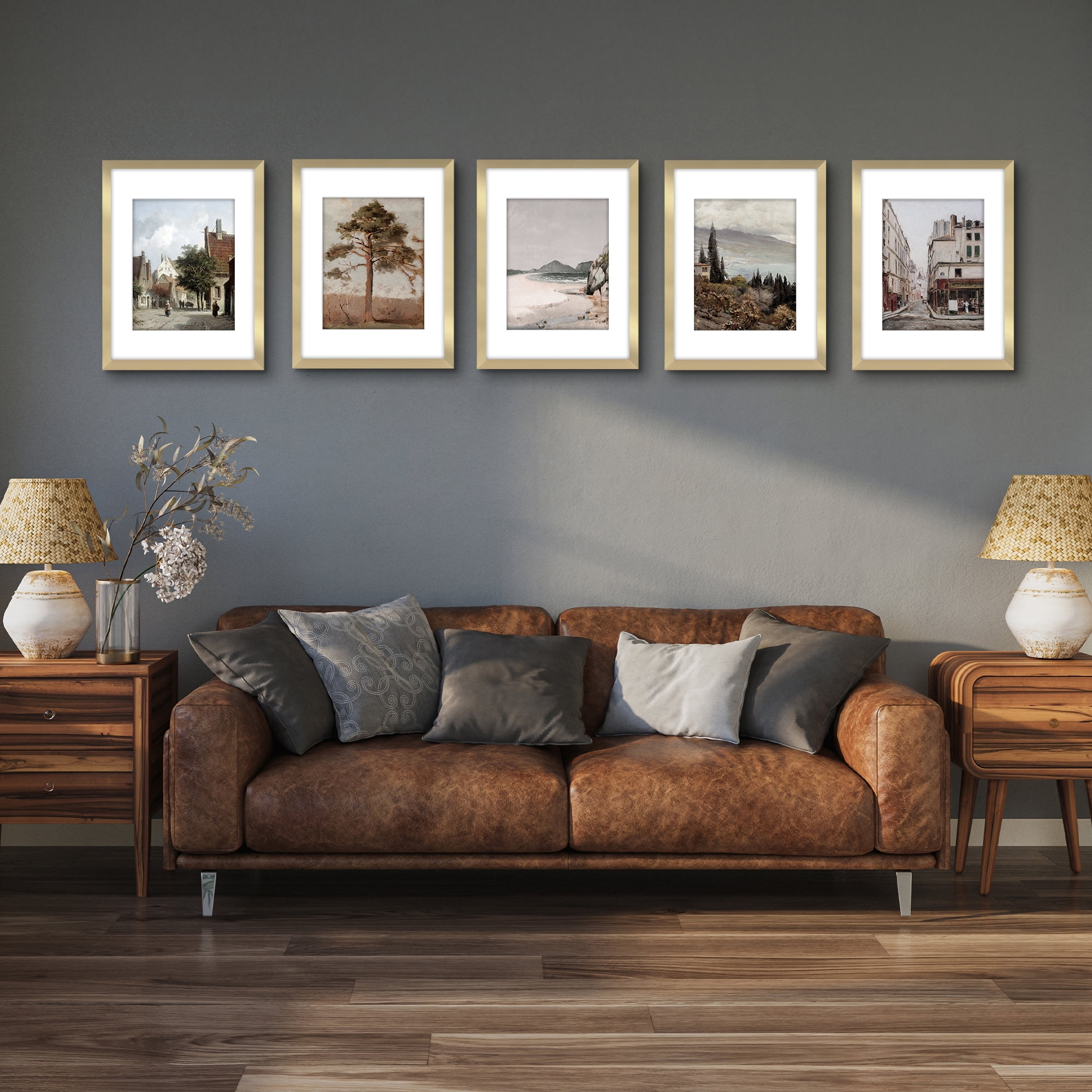 Americanflat 12x16 Picture Frame with Polished Plexiglass with 8.5x11 Mat 5 Pack Display Photo Galleria - Gold