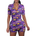 thumbnail image 3 of One opening 2020 Sexy Women Deep V-neck Bodycon Sleepwear Jumpsuit Button Bodysuit Shorts Romper Floral Leotard Long Sleeve Print Tracksuit, 3 of 5