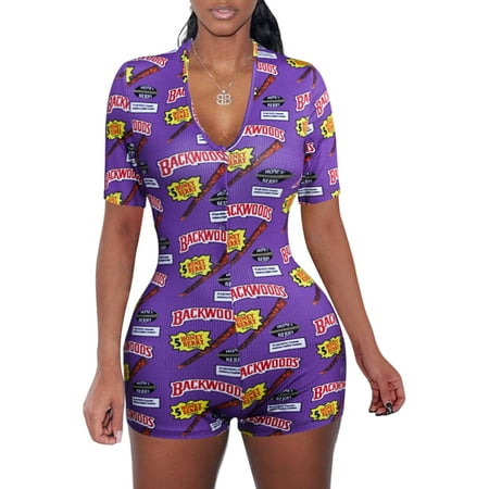 

Imcute Women Short Jumpsuit Long Sleeve V Neck Bodysuit Bodycon Romper Pajamas
