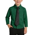 thumbnail image 2 of SGFCWSX Boys Long Sleeve Dress Shirt with Matching Tie, Kids Button-Down Shirt with Chest Pocket, Formal Casual School Outfit Tops Green Size 3-4 Years, 2 of 10