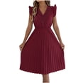 thumbnail image 2 of Taylonsss Womens Dress Casual Fashion V Neck Ruffled Waist Pleated Sleeveless Mid Calf Flowy Summer Outfit, 2 of 9