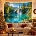 thumbnail image 3 of Cascading Waterfall Into Turquoise Pool in Forest Mountains, Serene Photographic for Nature Lovers, Landscape Wall Art Decor, Housewarming Gift, Tapestry Wall Hanging for Living Room and Bedroom, 3 of 7