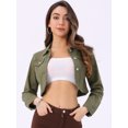 thumbnail image 4 of DARING DIVA Women's Denim Jacket Collared Long Sleeve Crop Jean Jackets XS Dark Green, 4 of 6