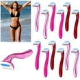 thumbnail image 1 of 12 Pcs Disposable Bikini Razors for Women Bikini Line Trimmer Shaver Small T Type Razor Durable Travel Accessories Pubic Hair Removal Beauty for Body Cosmetic Tool(Rosy, Dark Pink, Light Pink), 1 of 7