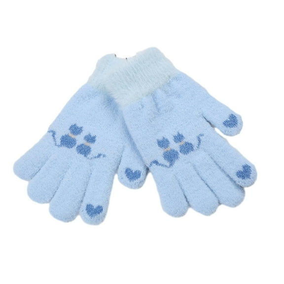 Otqutp Boys Knitting Cotton Finger Cute Warm Winter Gloves Gloves Full Girls Baby Mittens Skiing Children Gloves for Kids Children(Blue,One Size)
