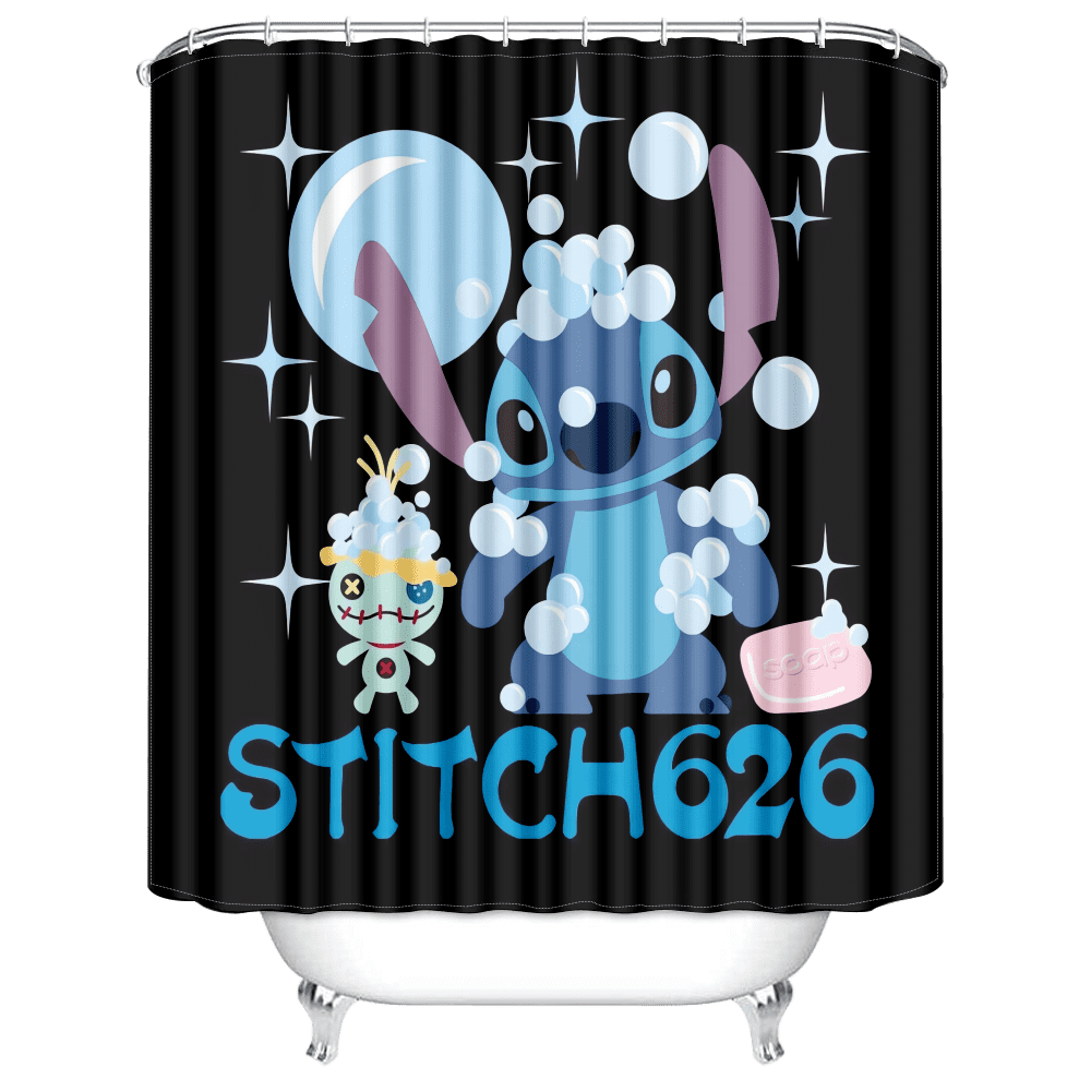 We Love Stitch Cartoon Character Shower Curtain,Bath Mats Rugs Ver2 .