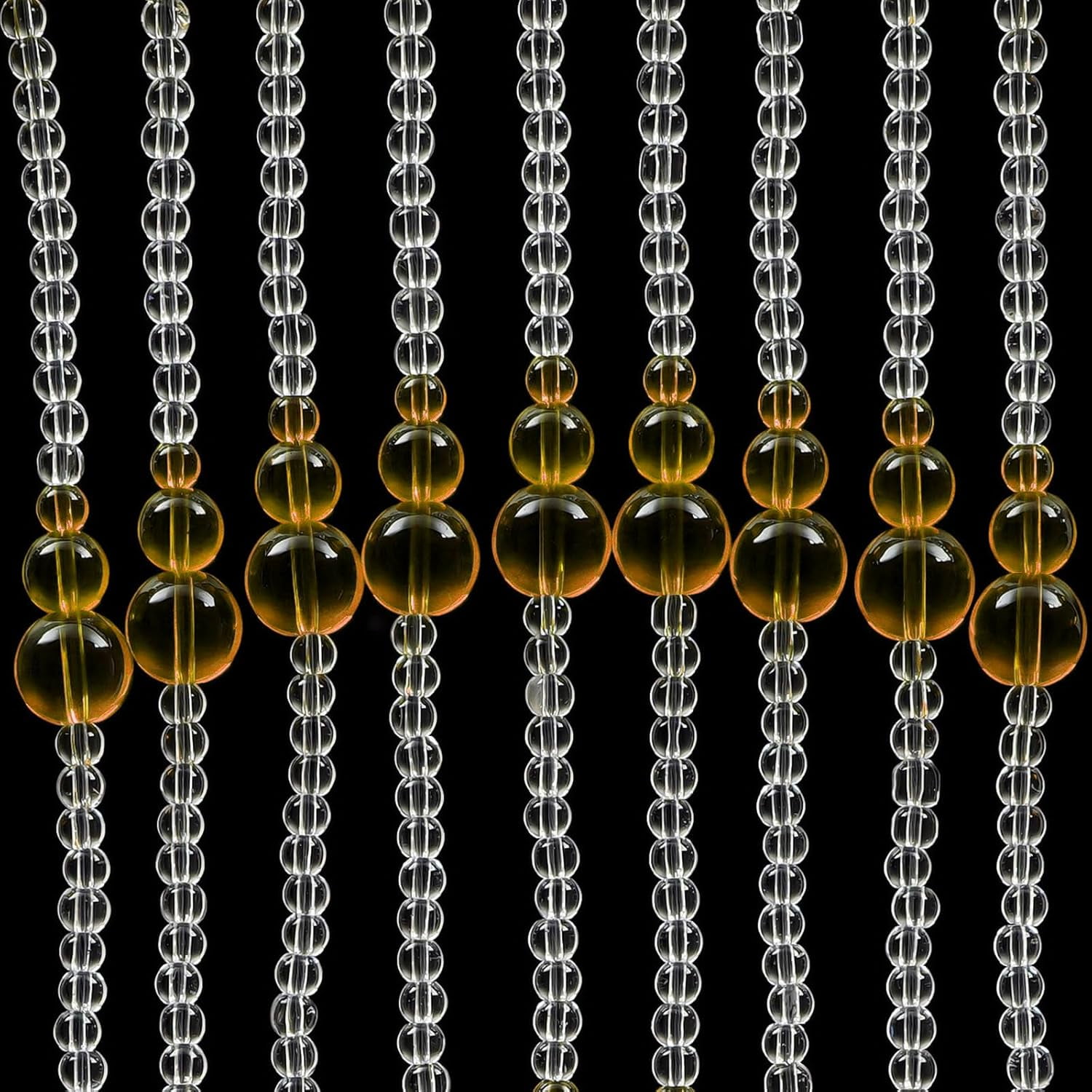 60 Strings Beaded Curtain for Doorway Tassels Beads Hanging Fringe Room, Hanging Beads Curtain Wall Closet Privacy Decor Room Bead Partition Curtain Divider Window Hallway 8.2-9.8ft (Amber, Clear)
