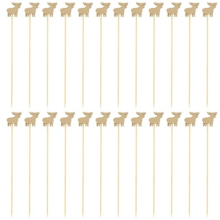 

NUOLUX 100pcs Christmas Adorable Elk Bamboo Sticks Disposable Fruit Stick Cocktail Pick