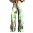 thumbnail image 2 of Women's Casual Pants Wide Leg Pants Woman High Waist Floral Patterned Pants Lightweight Loose Fit Casual Colorful Trouser Imitation Jeans,Green Women's Casual Pants XL, 2 of 4