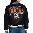 thumbnail image 2 of Women's Starter  Black Anaheim Ducks Arch Stripe Satin Full-Snap Varsity Jacket, 2 of 3