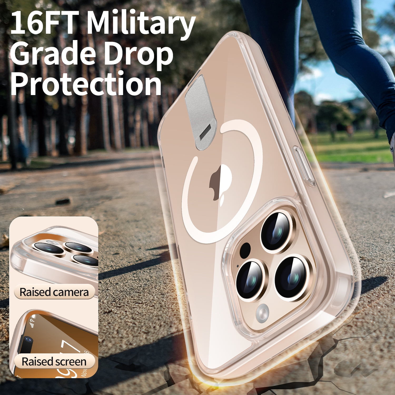 JETeacka Magnetic for iPhone 15 Pro Max Case Upgraded 360° Rotatable Invisible Kickstand Compatible with Mag-Safe Military Drop Protection Shockproof Non-Yellowing Clear