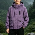 thumbnail image 4 of FAVIPT Boys Waterproof Coat Long Sleeve Zip Up Windproof Hooded Jackets Lightweight Outdoor Coats with Zipper Pockets Purple,9-10 Years, 4 of 7