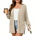 thumbnail image 3 of Womens Lightweight Cardigans with Pockets Split Hem Fall Casual Open Front Mid Length Long Sleeve Blouses Outerwear (L, Khaki), 3 of 6