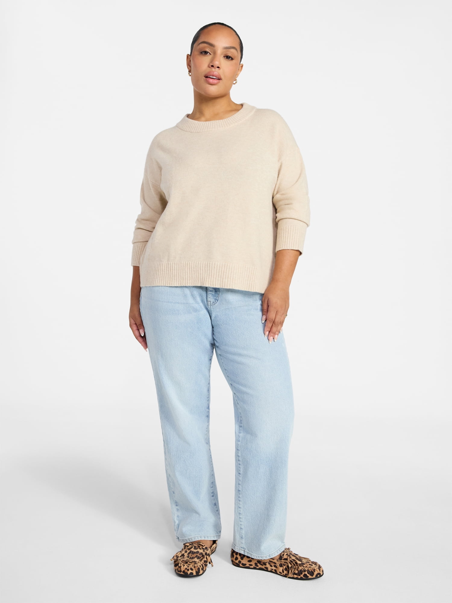Terra & Sky Women's Plus Size Crewneck Pullover Sweater, Size 0X-5X