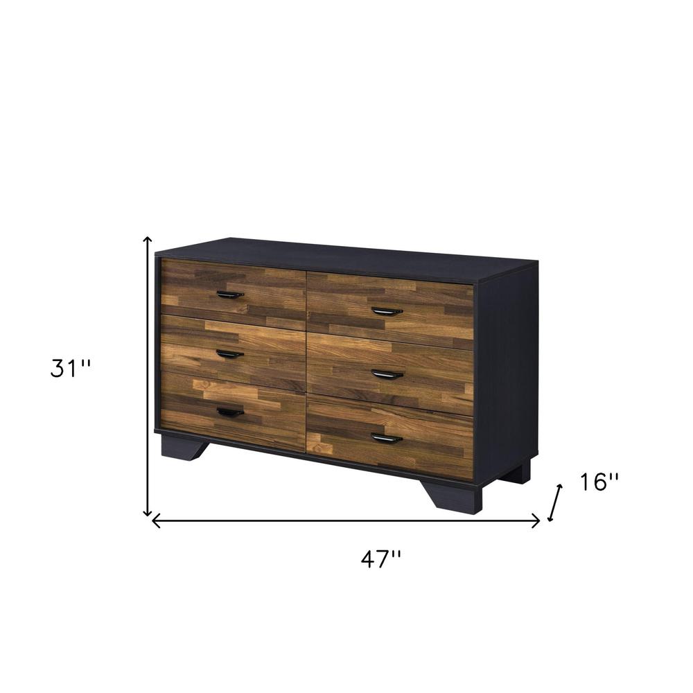 HomeRoots 490489 31 x 47 x 16 in. Walnut Black & Finish Manufactured Wood Six Drawers Double Dresser