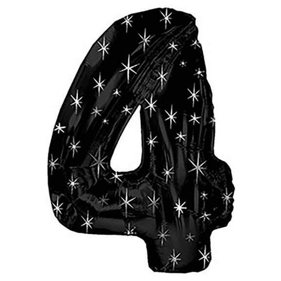 38 inch Number 4 - Black Sparkle Foil Mylar Balloon - Party Supplies Decorations
