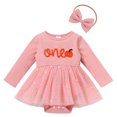 thumbnail image 2 of IBTOM CASTLE Baby Girl 1st Birthday Outfit Fall Pumpkin Winter Snowflake One Romper Sparkle Dress with Headband for Cake Smash Photo Shoot 12-18 Months Pink - Pumpkin, 2 of 8