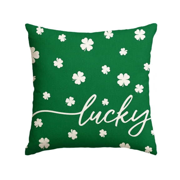Sm:)e St Patricks Day Lucky Clover Throw Pillow Cover, 18 x 18 Inch Shamrock Green Cushion Case Decoration for Sofa Couch