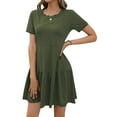 thumbnail image 3 of Coduop Women Short Sleeve Tunic Mini Dresses Solid Color Crew Neck A-Line Flowy Swing Dresses, 3 of 7