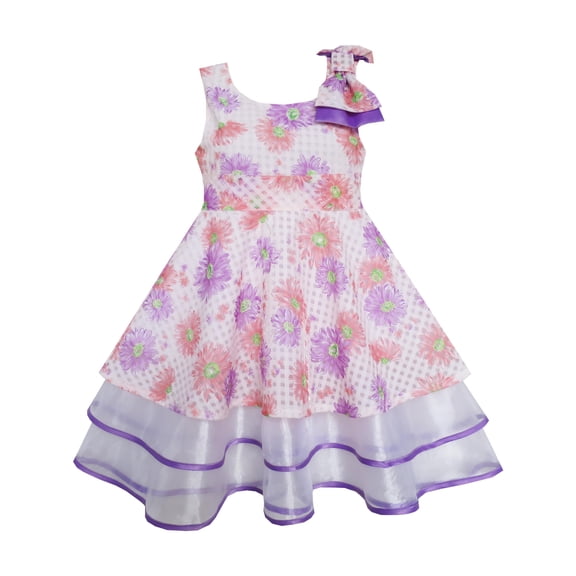 Girls Dress Purple Flower Lace Trim Bow Tie Sleeveless 4