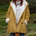 thumbnail image 2 of VEKDONE 2026 Hoodie Jackets for Women Fall Winter Thickened Plush Long Sleeve Coat with Pockets Trendy Horn Button Solid Color Warm Hooded Outwear Yellow L, 2 of 4