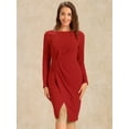 thumbnail image 4 of DARING DIVA Boat Neck Ruched Split Sheath Dress L Red, 4 of 6