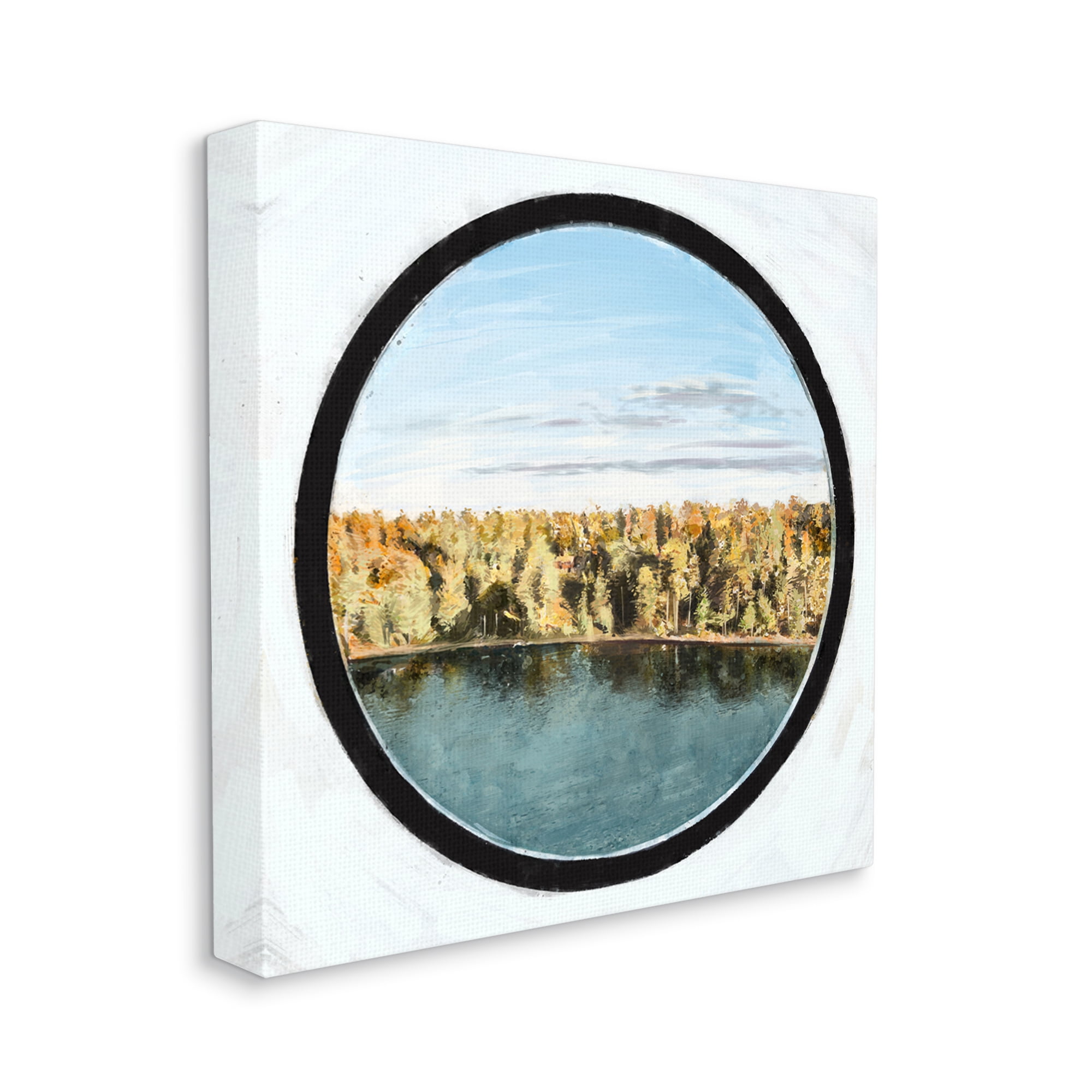 Stupell Industries Autumn Woodland Forest Lake Through Porthole Landscape Painting Gallery Wrapped Canvas Print Wall Art, Design by Ziwei Li
