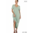 thumbnail image 2 of Zenana Women & Plus Relaxed Fit V-Neck Short Sleeve Full Length Maxi Long Dress w/ Side Pockets, 2 of 3
