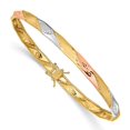 thumbnail image 3 of 14K Rhodium Plated Yellow Gold White & Rose Rhodium Polished Satin Diamond Cut Flex Bangle, 3 of 5