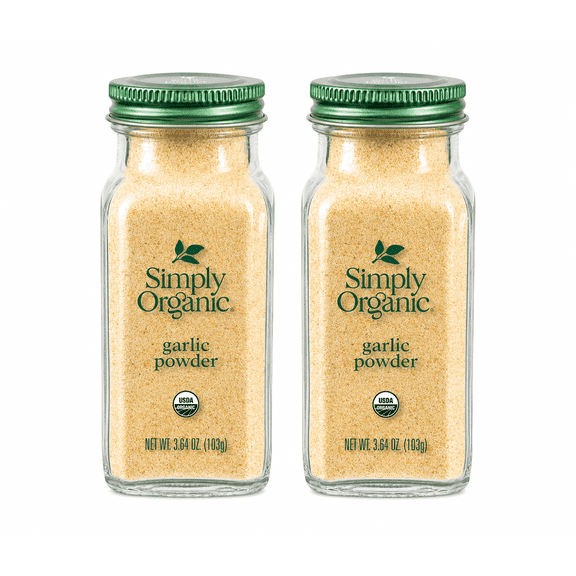 Simply Organic Garlic Powder, USDA Organic Seasoning, 3.64 oz (103 g) Glass Jars, Pack of 2, Non-GMO, Kosher, Premium Spice