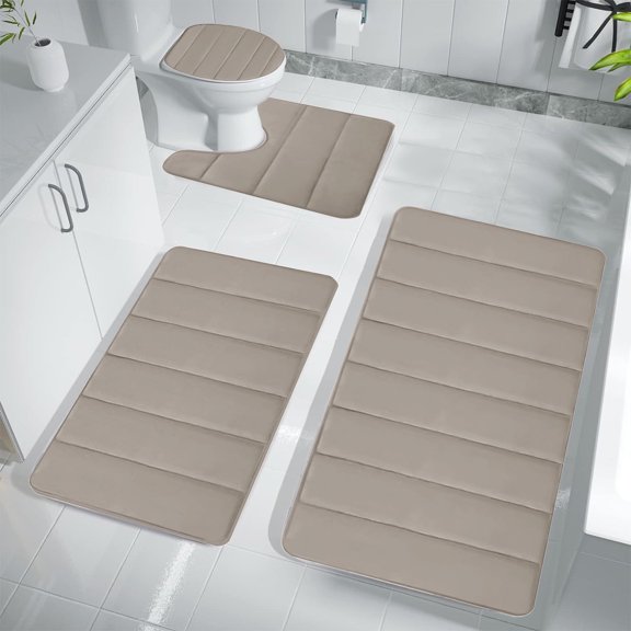 PGYONG Memory Foam Bath Mat Set Bathroom Rugs Practical For 2 Pcs Toilet Mats Soft Comfortable Water Absorption Non-Slip Thick Machine Washable