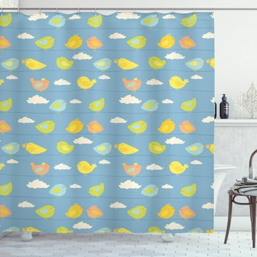 Ambesonne Bird on a Wire Shower Curtain, Winged Animal Clouds, 69"Wx84"L, Blue Grey Multicolor