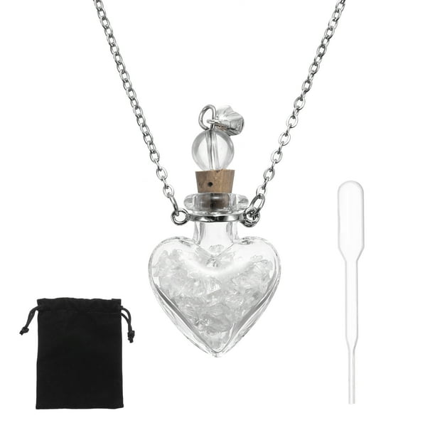 Collar de frasco Uxcell, colgantes de botella de perfume de vidrio de 29 mm con cadena de acero inoxidable y gotero