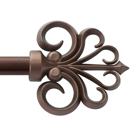 Deco Window 66 to 120 inches Extendable Curtain Rod For Windows with Sophia Finials (3/4" Diameter, Brown)