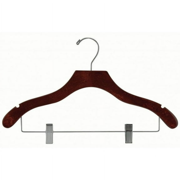 INTERNATIONAL HANGER Wavy Walnut Wood Combo Hanger for Tops and Bottoms, 100 Pack