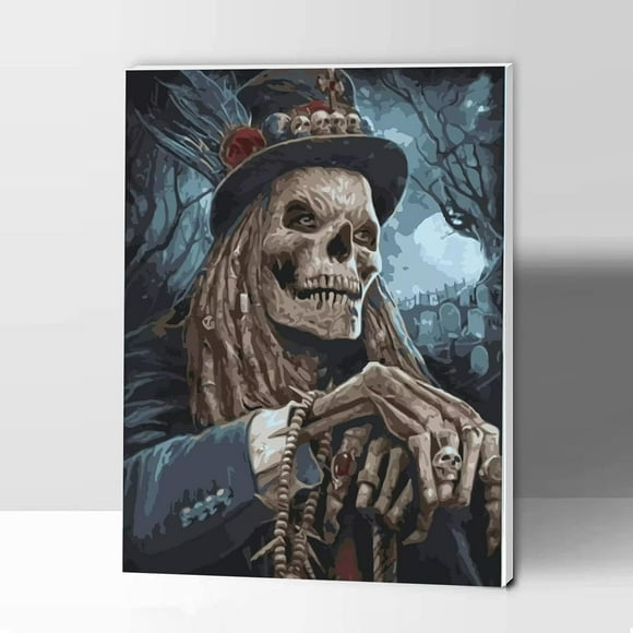 shiyou-Skull Paint by Numbers Adult Kit with Frame, Paint by Number for Adults Painting by Numbers on Canvas, Art Craft Kit for Home Decor, Skull Gentlemen 30x40cm