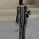 thumbnail image 4 of Vestido Midi de punto a rayas para mujer, traje elegante de manga larga con cuello redondo y corte en A, ropa informal de calle a la moda, 4 of 5