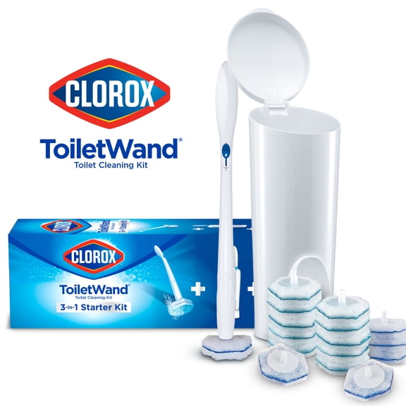 Clorox ToiletWand Disposable Toilet Cleaning System, ToiletWand, Storage Caddy and 16 Disinfecting ToiletWand Scrubbing Pad Refills