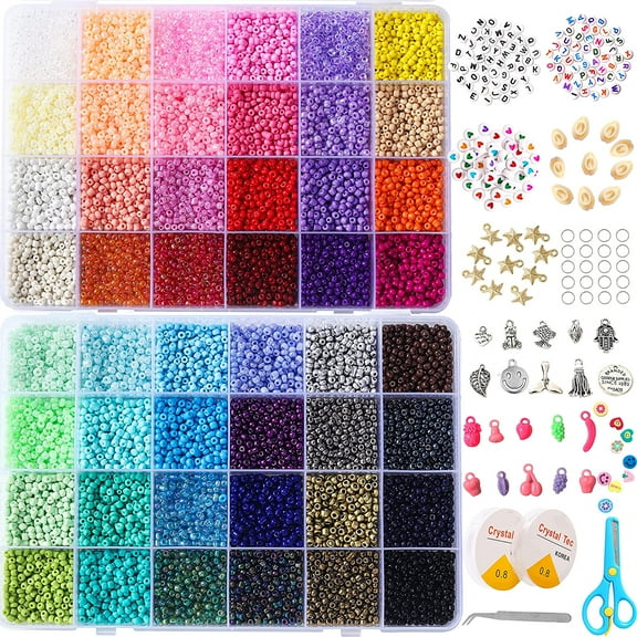18800 pcs 3mm 8/0 48 Colors Glass Seed Beads,Waist Beads Kit,Small Beads Jewelry Making Kits for Girl Age 4 to 9 Year Old Gift DIY Bracelet Necklaces
