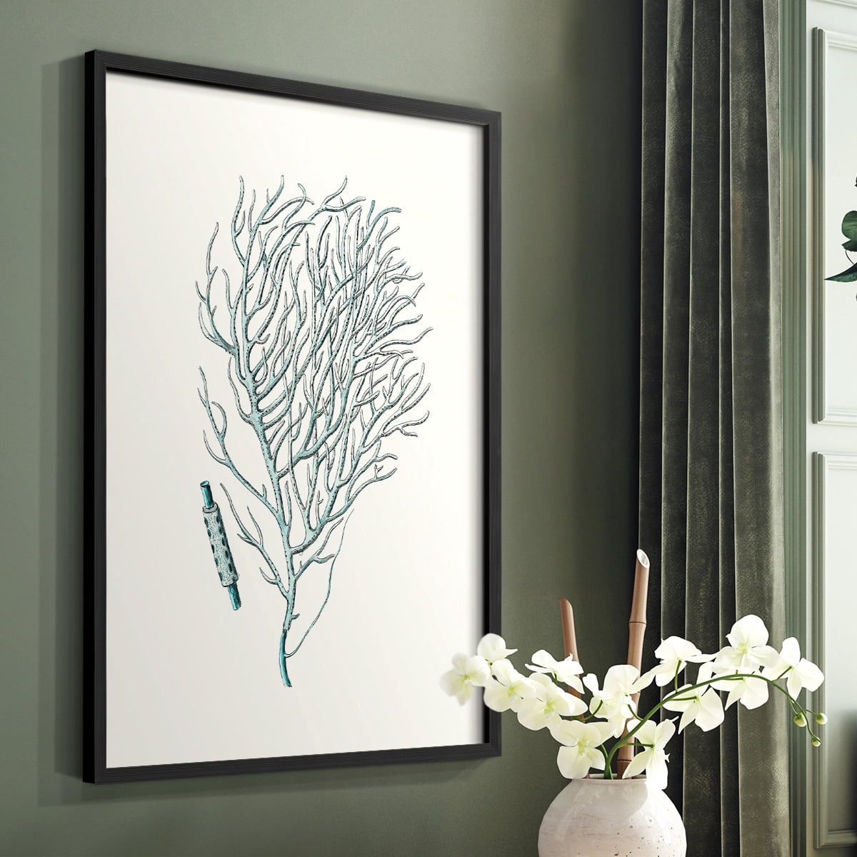 Antique Coastal Coral I Framed Print in Black Solid Wood Framed Print No Nail Hanging