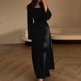 thumbnail image 2 of Lindreshi Summer Dresses for Women 2024 Fall and Winter New Solid Round Neck Long Sleeve Split Loose Relaxed Dress for Women, 2 of 5