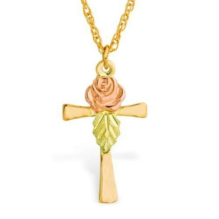 Black Hills Gold Rose on Cross Pendant Necklace