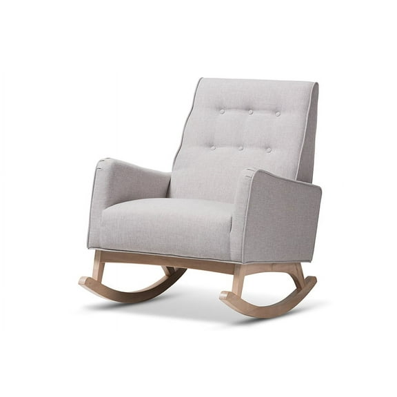 Baxton Studio Marlena Mid-Century Modern Greyish Beige Fabric Upholstered Whitewash Wood Rocking Chair