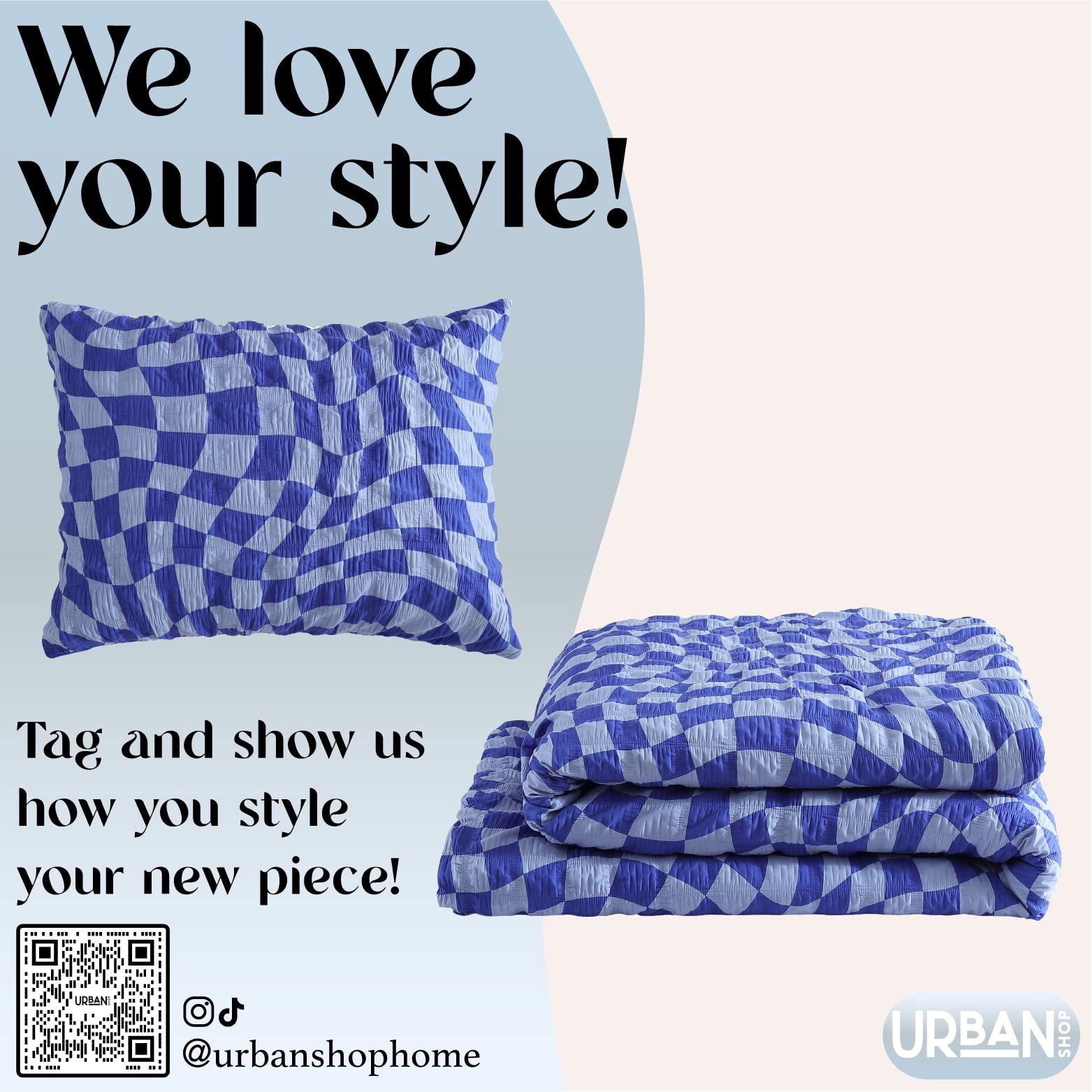 Urban Shop 3 Piece Textured Blue Check Comforter Set, Full/Queen