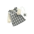 thumbnail image 2 of Kmbangi Girl Plaid Print Clothes Set Mesh-joint Midi Dress+Flower Shaped Bag, 2 of 7